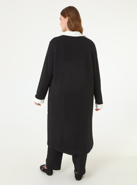 Soft Touch Contrast Color Blouse Pants Kimono Plus Size Set Black Ecru