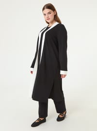 Soft Touch Contrast Color Blouse Pants Kimono Plus Size Set Black Ecru