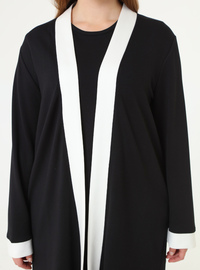 Soft Touch Contrast Color Blouse Pants Kimono Plus Size Set Black Ecru