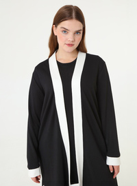 Soft Touch Contrast Color Blouse Pants Kimono Plus Size Set Black Ecru