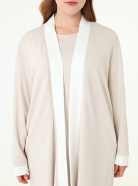 Soft Touch Contrast Color Blouse Pants Kimono Plus Size Set Tas Ecru