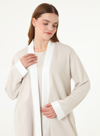 Soft Touch Contrast Color Blouse Pants Kimono Plus Size Set Tas Ecru