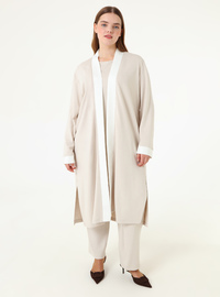 Soft Touch Contrast Color Blouse Pants Kimono Plus Size Set Tas Ecru