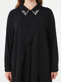 Stone Detail Plus Size Long Tunic Black