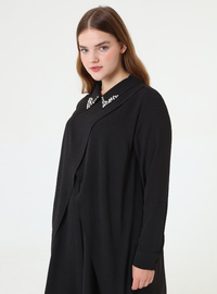 Stone Detail Plus Size Long Tunic Black