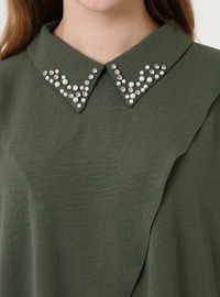 Stone Detail Plus Size Tunic Khaki