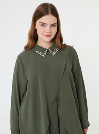 Stone Detail Plus Size Tunic Khaki