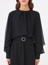 Chiffon-Kleid mit Cape-Ärmel - Schwarz