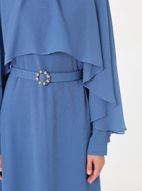 Robe en Mousseline Manches Cape Bleu Marine