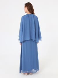 Robe en Mousseline Manches Cape Bleu Marine