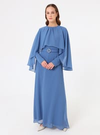 Robe en Mousseline Manches Cape Bleu Marine