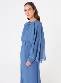 Robe en Mousseline Manches Cape Bleu Marine