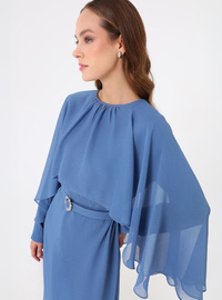 Robe en Mousseline Manches Cape Bleu Marine
