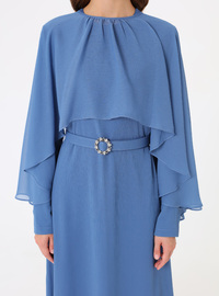 Robe en Mousseline Manches Cape Bleu Marine