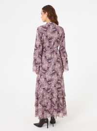 Paisley Muster Chiffon Stoff Tesettür Kleid Lila Refka