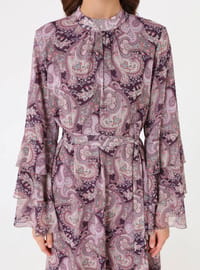 Paisley Muster Chiffon Stoff Tesettür Kleid Lila Refka