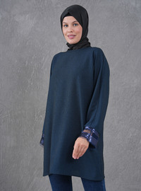 Navy Blue Tunic - Embroidered Detail