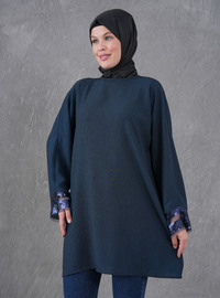 Navy Blue Tunic - Embroidered Detail