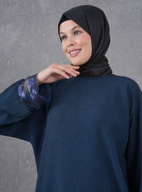 Navy Blue Tunic - Embroidered Detail