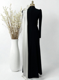 Robe de Soirée Épaules Fleuries Noir