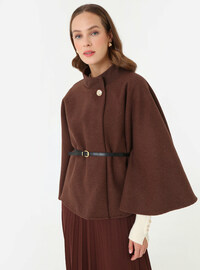 Manteau Cape avec Ceinture Cuir Marron