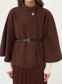 Manteau Cape avec Ceinture Cuir Marron