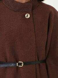 Manteau Cape avec Ceinture Cuir Marron