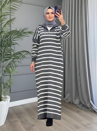 Striped Knit Dress Anthracite