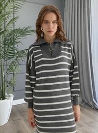 Striped Knit Dress Anthracite