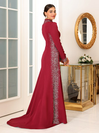 Abendkleid mit Stickerei Bordeauxrot
