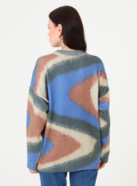 Pull en maille à motifs abstraits Marron