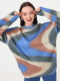 Pull en maille à motifs abstraits Marron