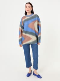 Pull en maille à motifs abstraits Marron