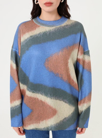 Pull en maille à motifs abstraits Marron