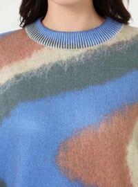 Pull en maille à motifs abstraits Marron