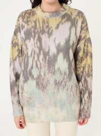 Pull Tricot Motif Abstrait Motif Jaune