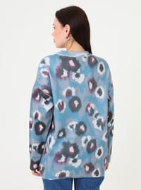 Pull en maille à motif abstrait Bleu