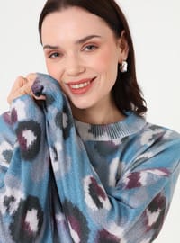 Pull en maille à motif abstrait Bleu