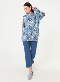 Pull en maille à motif abstrait Bleu