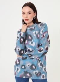 Pull en maille à motif abstrait Bleu