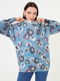Pull en maille à motif abstrait Bleu