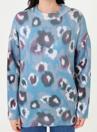 Pull en maille à motif abstrait Bleu