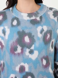 Pull en maille à motif abstrait Bleu
