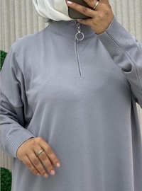 Gri Tunik - Fermuarlı