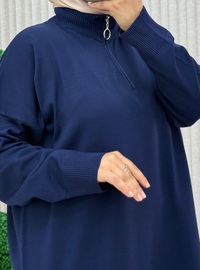 Lacivert Fermuarlı Tunik 113cm