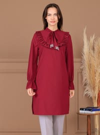 Fırfırlı Detaylı Tesettür Tunik Bordo