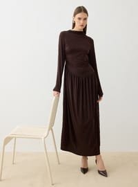 Robe Modeste Sandy Tissu Détail Fronces Café Refka