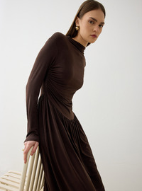 Robe Modeste Sandy Tissu Détail Fronces Café Refka