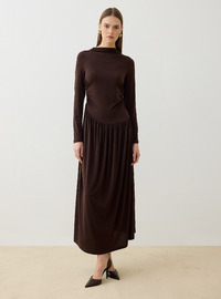 Robe Modeste Sandy Tissu Détail Fronces Café Refka