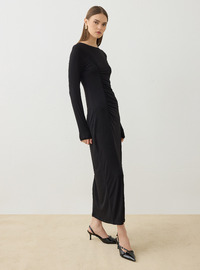 Drape Detaylı Tesettür Elbise - Siyah